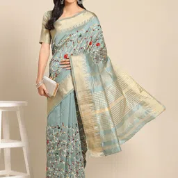 Mitera Floral Embroidered Zari Silk Cotton Mysore Silk Saree-image-60