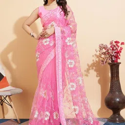 VAIRAGEE Floral Embroidered Net Saree-27