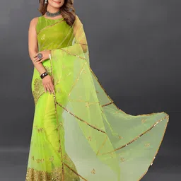 BARKIYA CREATION Embellished Sequinned Net Saree image 1