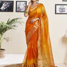 Satrani Tie and Dye Zari Organza Saree-picture-58