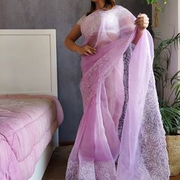 Anouk Lavender Floral Embroidered Organza Saree-picture-21