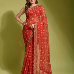 Manu Designer Bandhani Sequinned Saree-40
