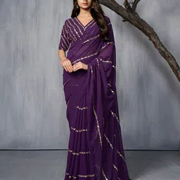 Inddus Floral Embroidered Sequinned Saree-image-61