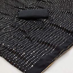 Peachmode Embellished Sequinned Pure Georgette Saree-image-26