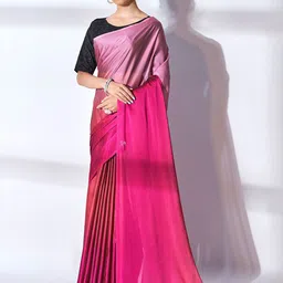 Mitera Pink & Peach-Coloured Tasseled Ombre Pure Georgette Saree-picture-21