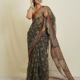 TEEJH Floral Printed Zari Kota Saree-image-15