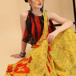 Sangria Floral Printed Pure Linen Saree-picture-16