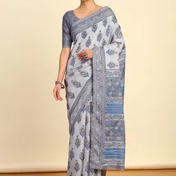 Soch Blue Floral Printed Art Silk Saree-image-27