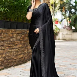 Satrani Black & Grey Embellished Satin Saree-picture-55