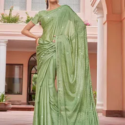 Mitera Green Embellished Satin Designer Saree-image-31