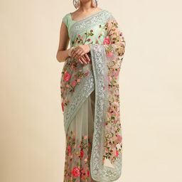 ALAGINI Floral Embroidered Net Taant Saree-image-44
