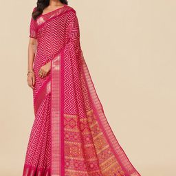 MIRCHI FASHION Pink & White Geometric Printed Zari Saree-picture-49
