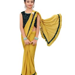 Dhyey Fashion Girls Sequinned Ready to Wear Saree-image-98