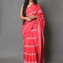 BUTA BUTI Women Pink & White Ethnic Motifs Pure Cotton Saree-image-25