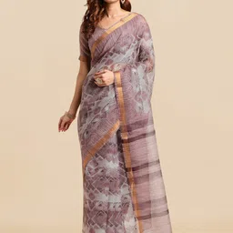 MIRCHI FASHION Grey & Burgundy Geometric Printed Zari Kota Saree-picture-17