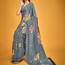 P D Silk Mills Floral Poly Crepe Saree-picture-41