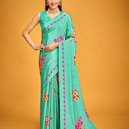 P D Silk Mills Floral Poly Crepe Saree-56
