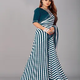 limtd Striped Sequinned Pure Georgette Leheriya Saree image 2