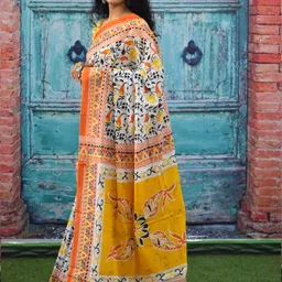 JALTHER Ethnic Motifs Block Print Jaipuri Pure Cotton Mulmul Saree image 2