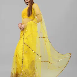 BARKIYA CREATION Embroidered Embellished Mirror Work Net Saree image 2