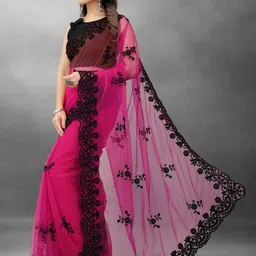 BARKIYA CREATION Floral Embroidered Net Saree image 5