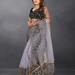 BARKIYA CREATION Embellished Sequinned Net Saree image 3