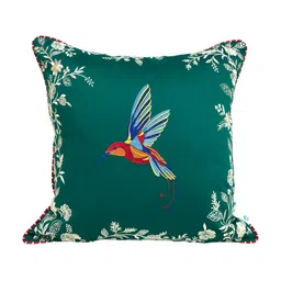 TARA- Sparkling Homes Green & Red Set of 2 Embroidered Square Cushion Covers image 3