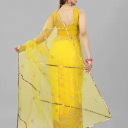 BARKIYA CREATION Embroidered Embellished Mirror Work Net Saree image 3