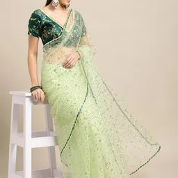 Warthy Ent Embellished Sequinned Net Saree image 4