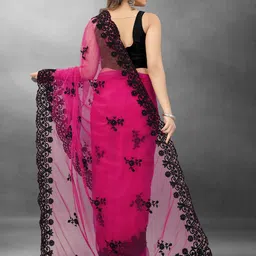 BARKIYA CREATION Floral Embroidered Net Saree image 2
