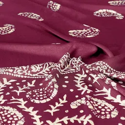 KALINI Magenta & White Paisley Poly Chiffon Block Print Saree image 5