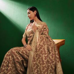 Sangria Cream Ethnic Motifs Woven Design Zari Banarasi Saree-image-25