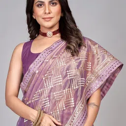BARKIYA CREATION Embellished Sequinned Zari Net Saree image 4