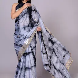 VL SAREES Tie and Dye Block Printed Gotta Patti Pure Chiffon Saree-image-91