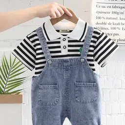 INCLUD Boys Striped T-shirt with Denim Dungaree Set-48