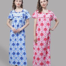 Shararat Pack Of 2 Floral Printed Pure Cotton Maxi Nightdress-picture-17