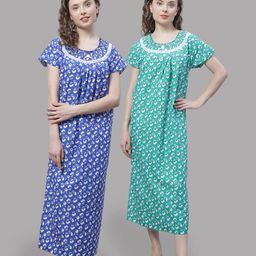 Shararat Pack Of 2 Floral Printed Pure Cotton Maxi Nightdress-picture-12