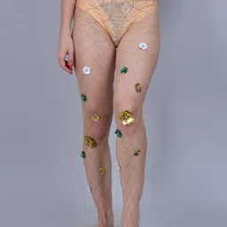 COLOR STYLE Self Design Stretchable Rinstone Stockings-image-58