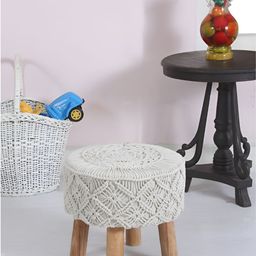 Shadowkart White & Beige Round Wooden Ottomans-image-27