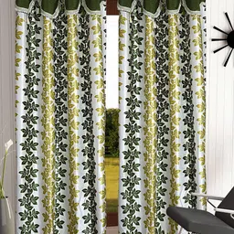 Cortina Green & White Set of 2 Floral Long Door Curtain-23