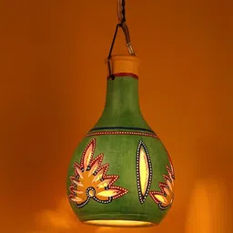 AAKRITI ART CREATIONS Ruso-D Green Printed Terracotta Pendant Ceiling Lamp-image-93