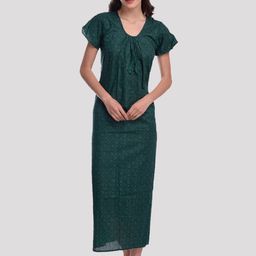 CIERGE Green Printed Pure Cotton Maxi Nightdress-image-26