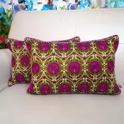 TARA- Sparkling Homes Green & Purple Set of 2 Embroidered Rectangle Cushion Covers-42