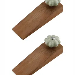 Indianshelf Brown & Green 2 Pieces Wooden Crackle Door Stoppers-58