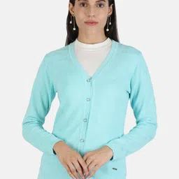 Monte Carlo Women Sea Green Woolen Cardigan Sweater-image-29