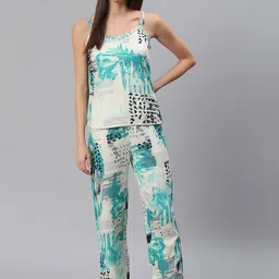 Cation Women White & Green Printed Night suit-image-46