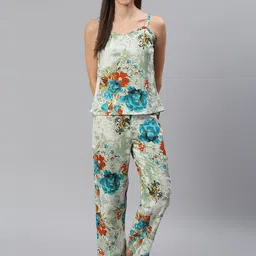 Cation Women Green & Orange Printed Night Suit-image-10