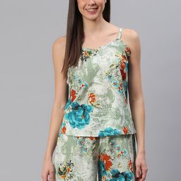 Cation Women Green & Turquoise Blue Printed Night Suit-image-13