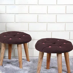 Shadowkart 2-Pcs Coffee Brown Round Wooden Ottomans-image-18