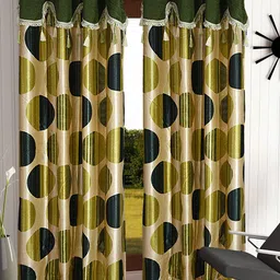 Cortina Green & Gold-Toned Set of 2 Geometric Long Door Curtain-33